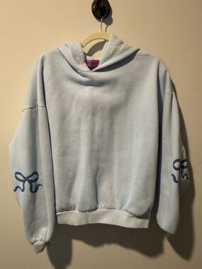 Edikted Light Blue Hoodie with Navy Sleeve Motif